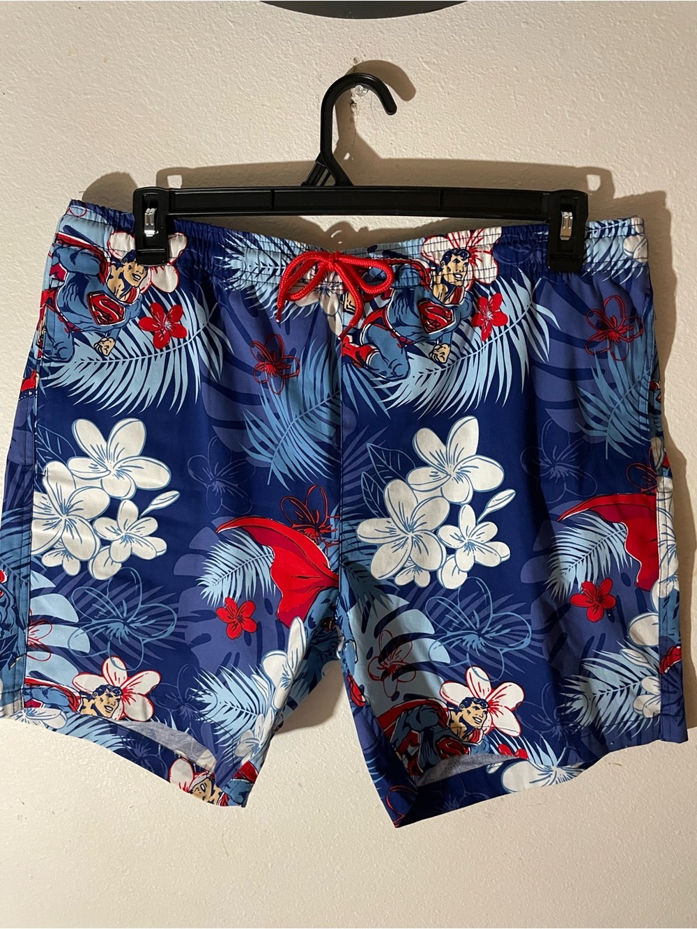 DC Blue Tropical Floral Swim Trunks with Red Drawcord
